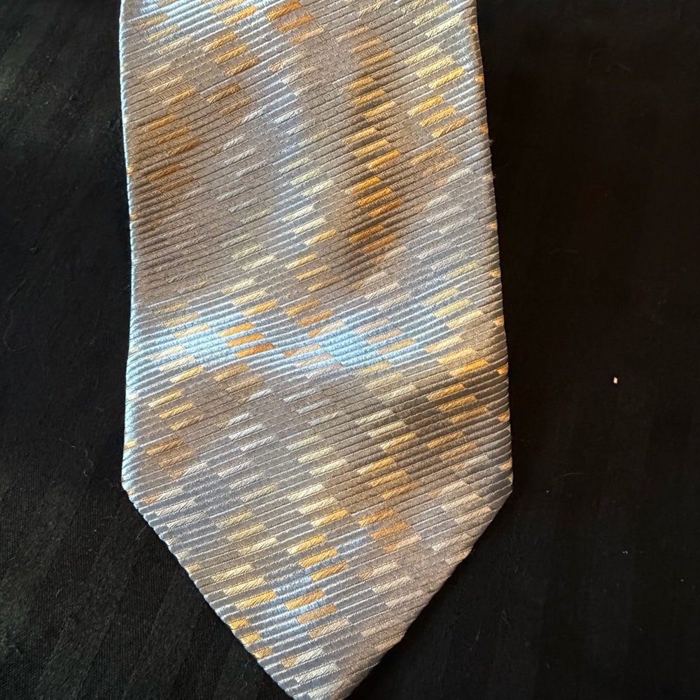Geoffrey Beene Gray Tie with Gold and Light Blue Accents